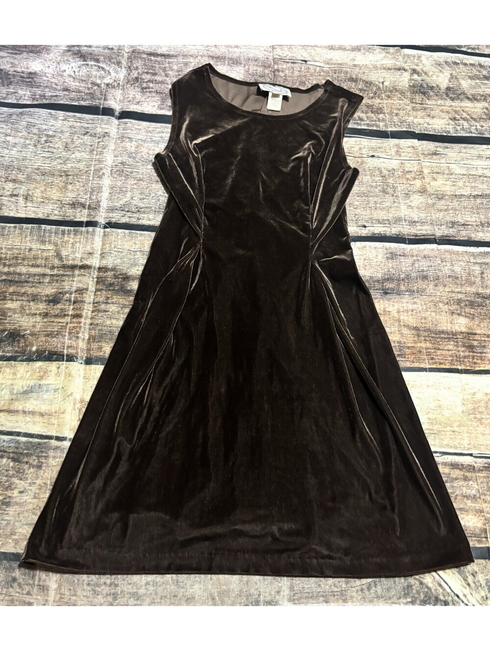 VTG Mevisto Dress Womens 6 Velour Velvet Ruched Brown Stretch 80s